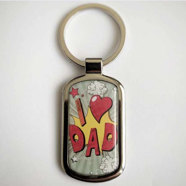I ♥ DAD Fotogeschenk Schlüsselanhänger personalisiert mit eigenem Text