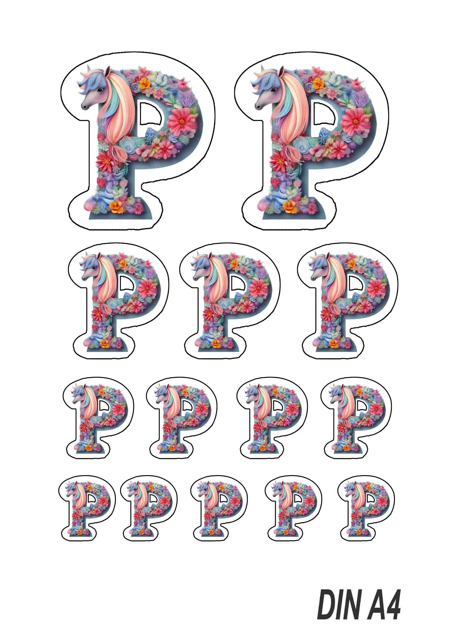 Buchstabe P Pony Sticker - 14 hochwertige Aufkleber für Handy Kalender  Sammelalbum