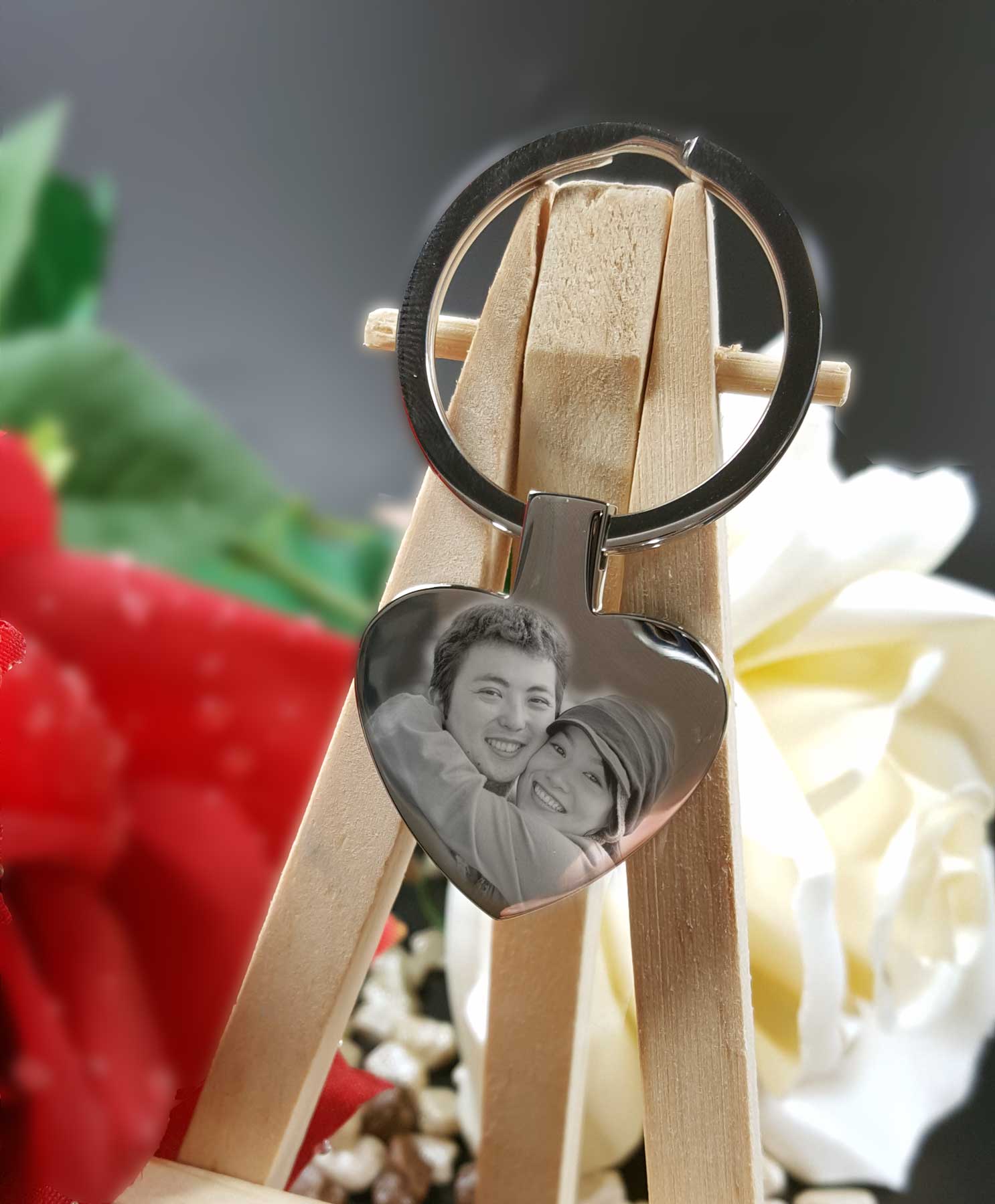 Personalisierter Schlüsselanhänger ♥ Herz mit Foto mit Gravur Edelstahl
